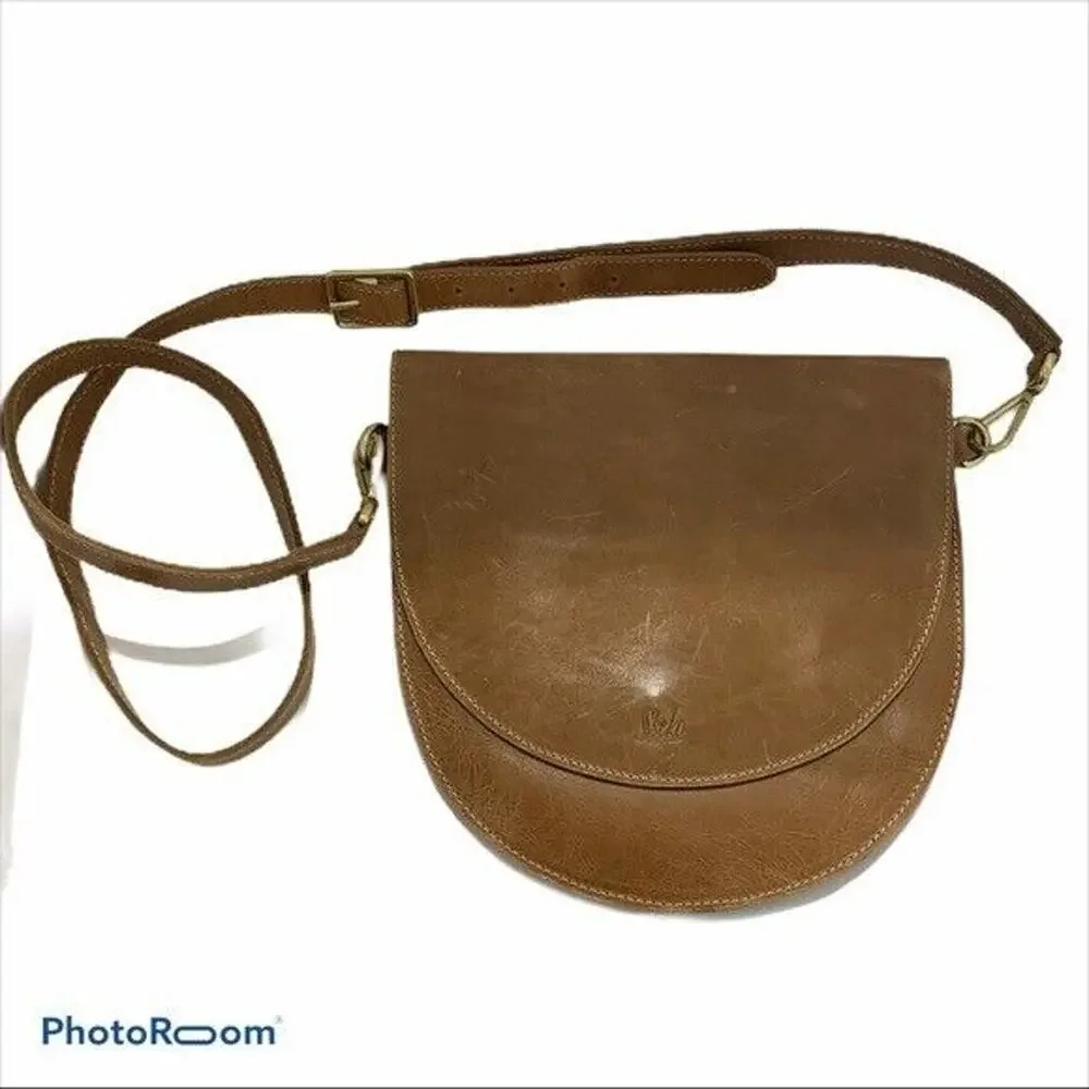 Sseko‎ Half Moon Cognac Leather Crossbody Bag Adjustable Strap Purse Size Small